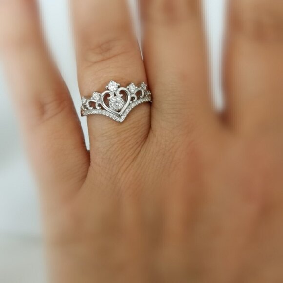 New crown tiara ring Sterling Silver CZ size 8 - Picture 15 of 16